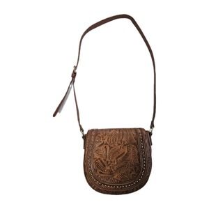 IMoshion Leather Women's Small Crossbody Purse/Bag Brown Floral Design